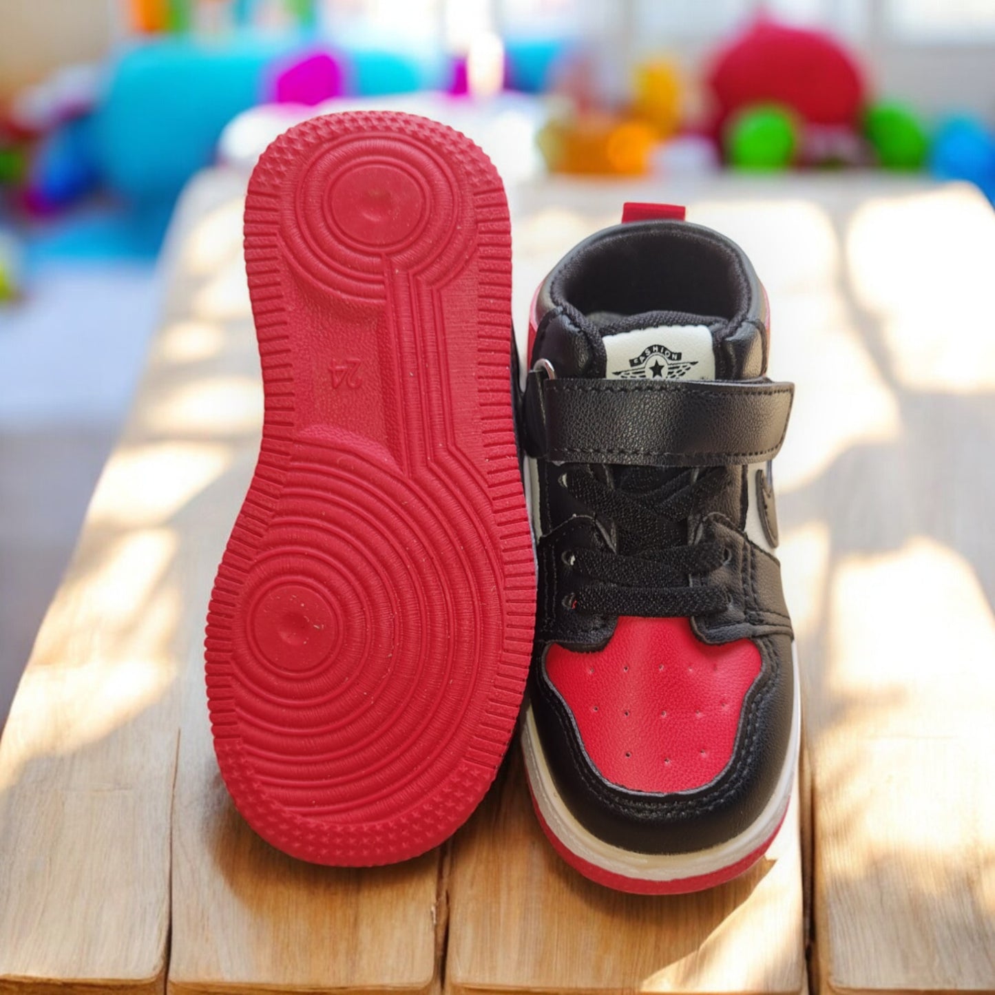Trendy Kids Black and Red High-Top Sneakers