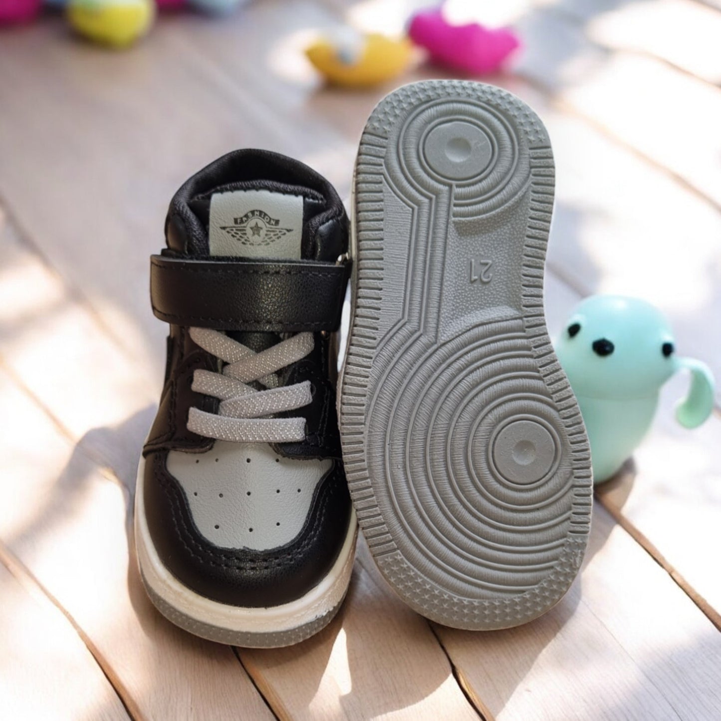 Trendy Kids Black and Grey High-Top Sneakers