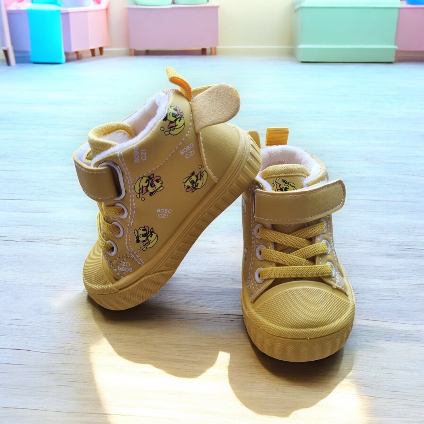 Plush Yellow High-Top Sneakers