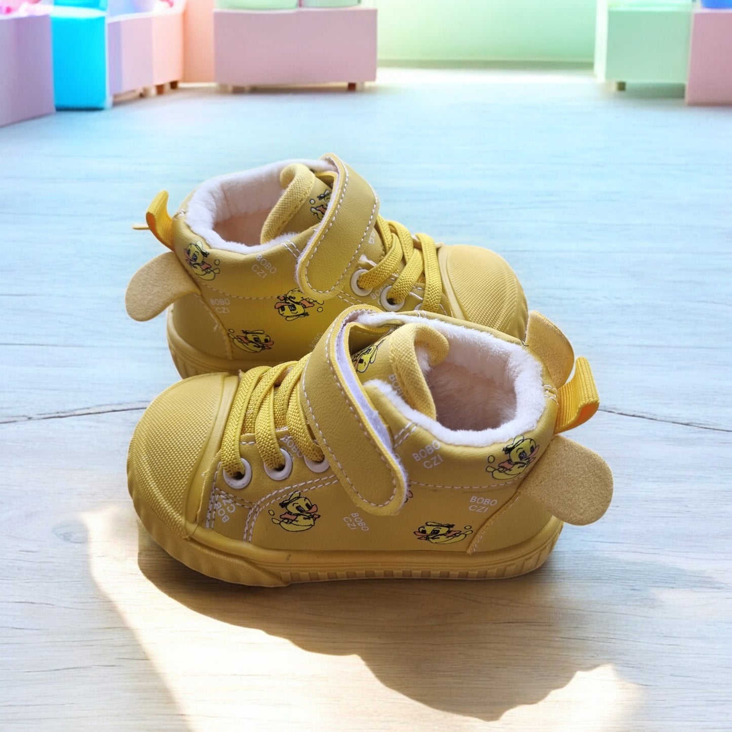 Plush Yellow High-Top Sneakers
